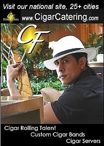 Cigar roller displaying wrapper leaf used exclusively at all Boston area events.